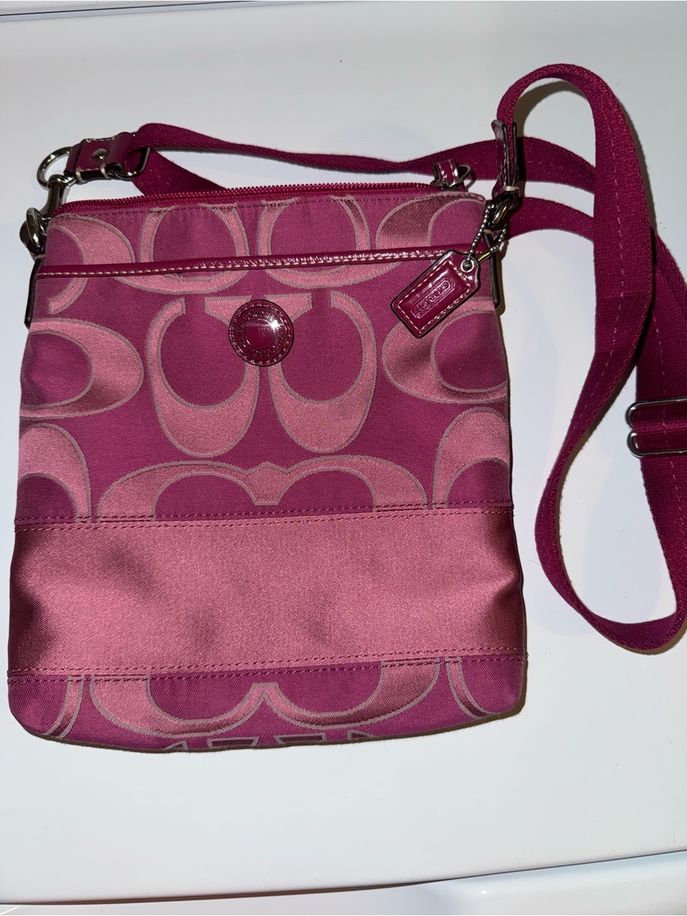 Coach Pink Signature Crossbody in Fuchsia and Light Pink